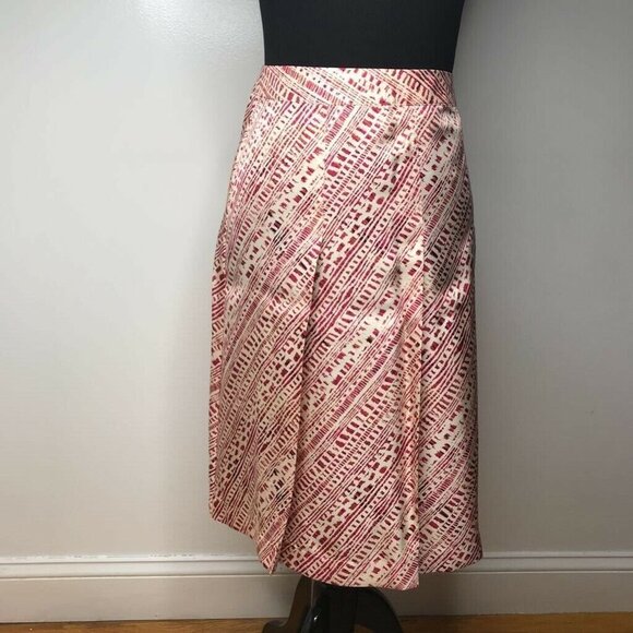 Merona Womens Pleated Skirt Red Pink 100% Silk Eth - Picture 1 of 7
